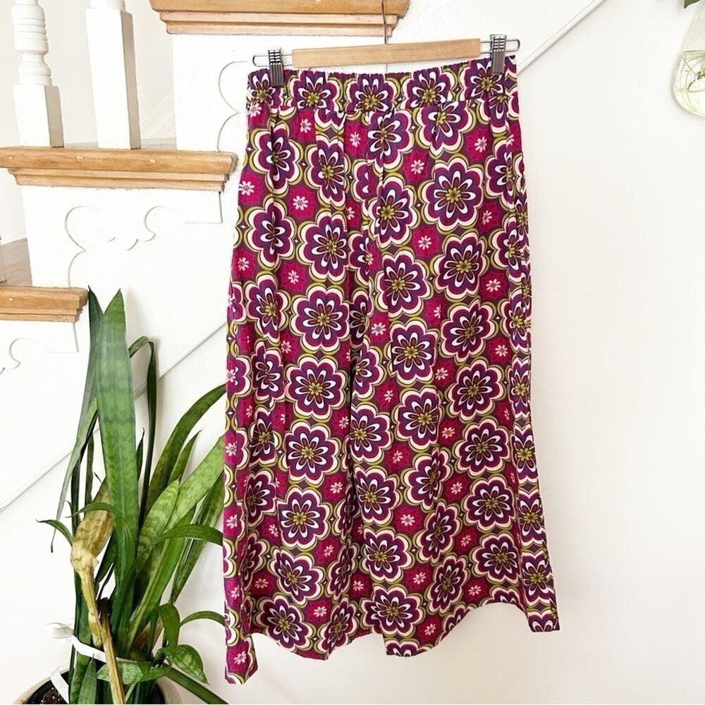 Women's Palazzo Pants Pink Purple Green Floral Print Wide Leg Cotton Size M - Picture 9 of 9